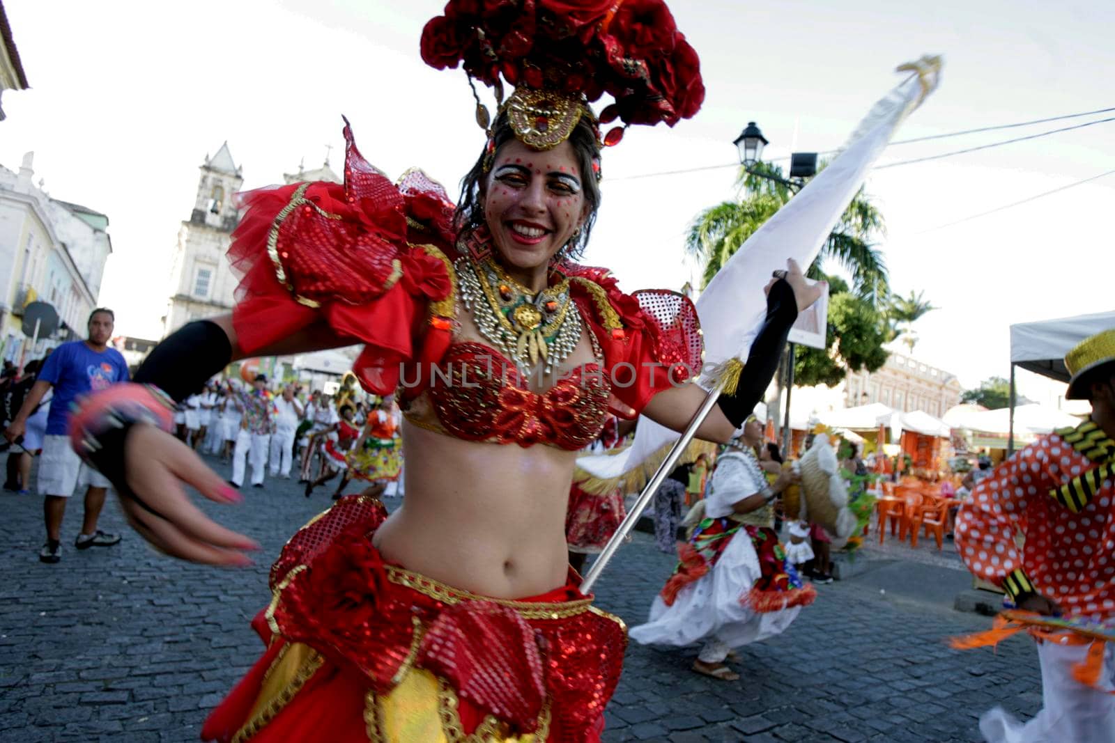 salvador, bahia / brazil - february 5, 2016: members of Grupo Cultural Filo Brincante are seen in Pelourinho during the carnival in the city of Salvador.


