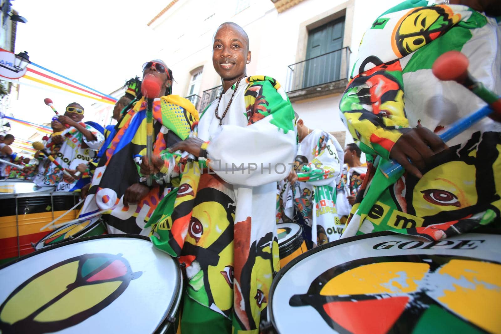 salvador, bahia / brazil - april 25, 2017: Members of the Olodum Band are seen during a presentation at Pelourinho, Historic Center in the city of Salvador.