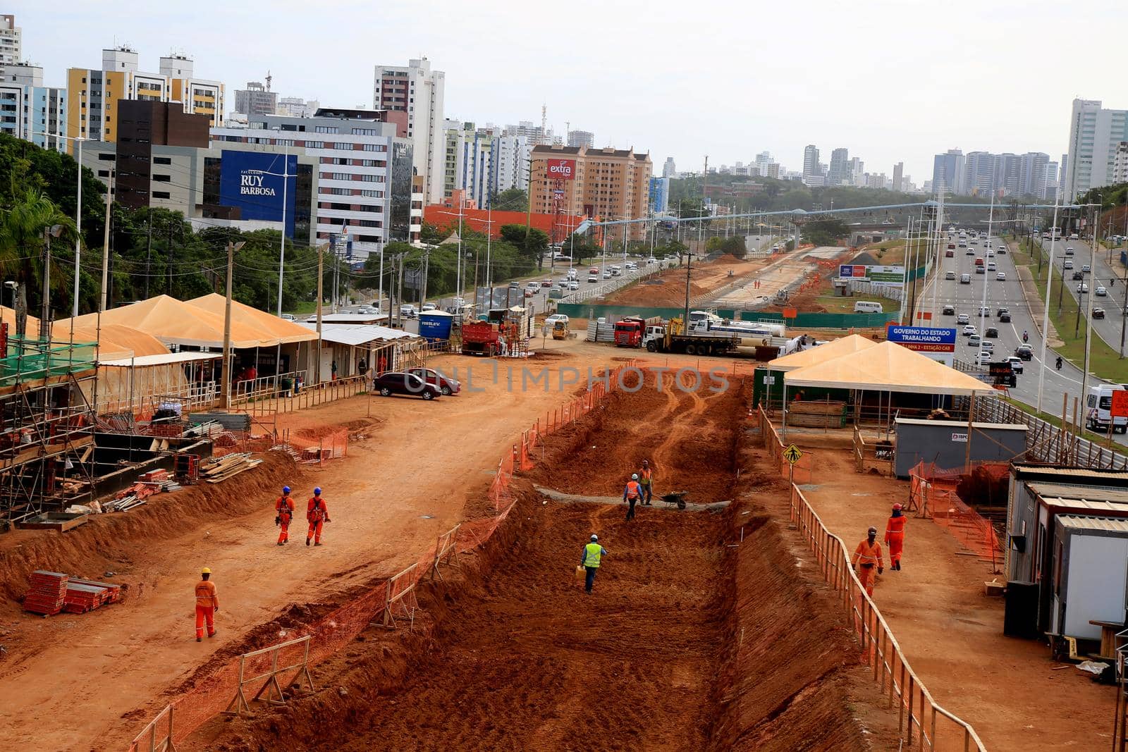 salvador, bahia / brazil - january 1, 2016: workers are seen working on the construction of Line 2 of the metro in the city of Salvador.