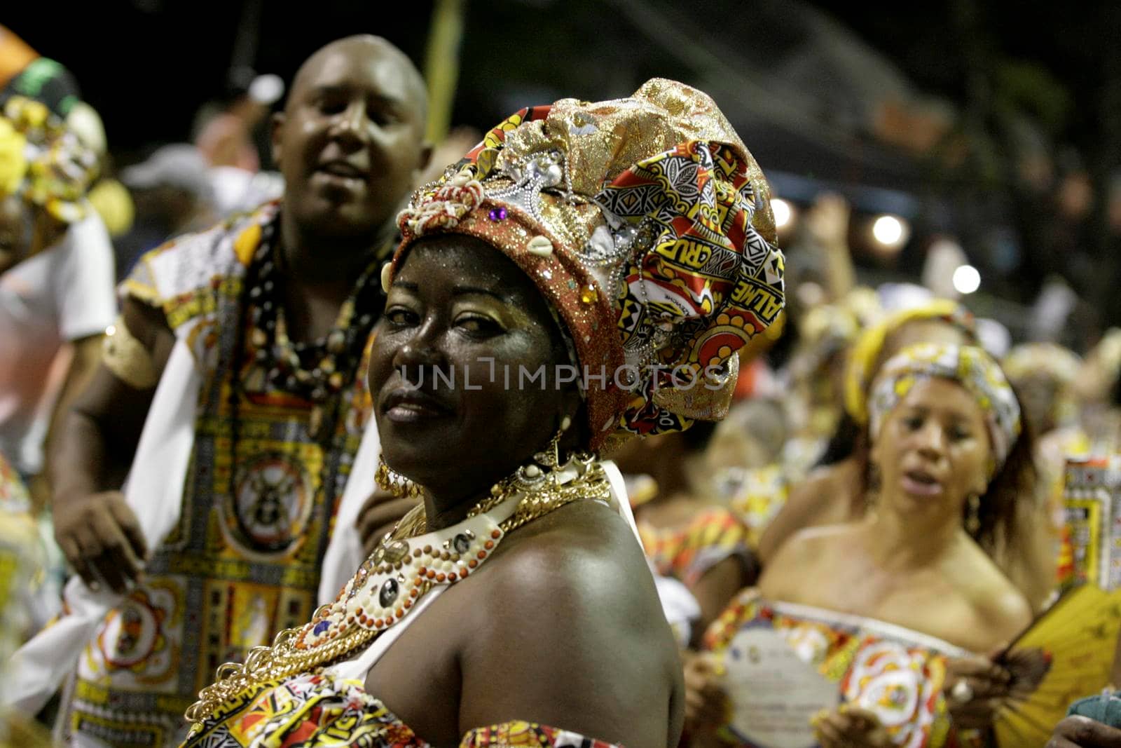 salvador, bahia / brazil - february 8, 2016: Members of the Ile Aiye Carnival Block are seen at the Osmar Circuit during Salvador Carnival.