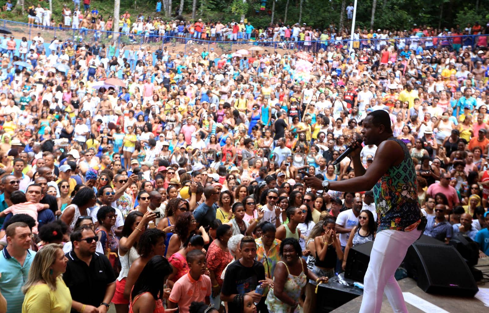 salvador, bahia / brazil - august 7, 2016: Tatau, vocalist of the band Araketu is seen during presentation at Parque da Cidade in Salvador.