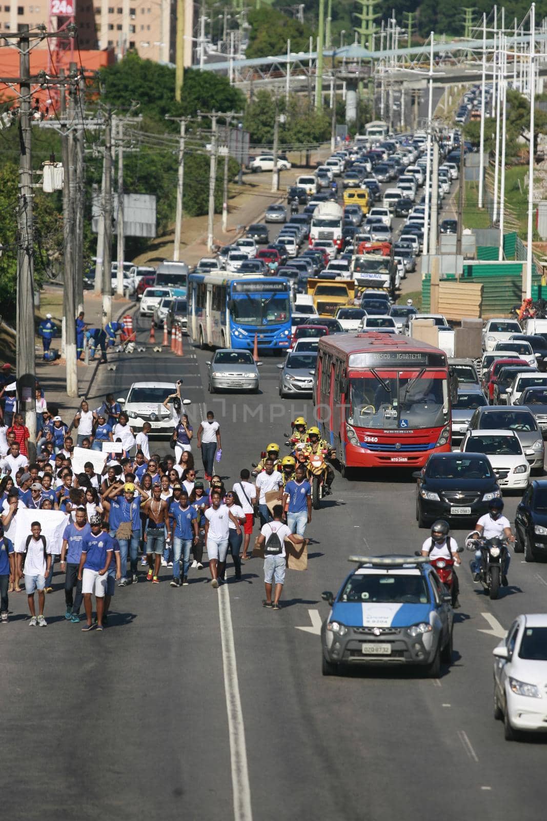 salvador, bahia / brazil - july 15, 2016: Students of the public demonstrate on Luiz Viana Avenue in Salvador, due to layoffs of employees in schools.