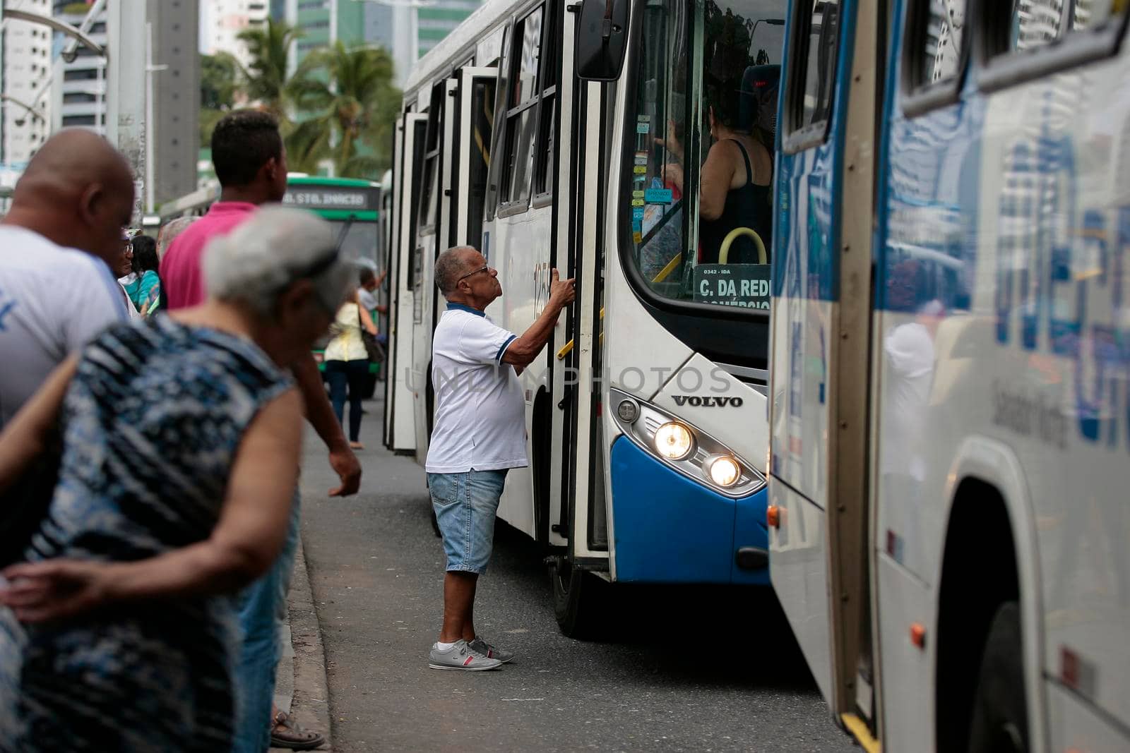 salvador, bahia, brazil - september 21, 2016: people waiting for public transport collective bus in Salvador city.