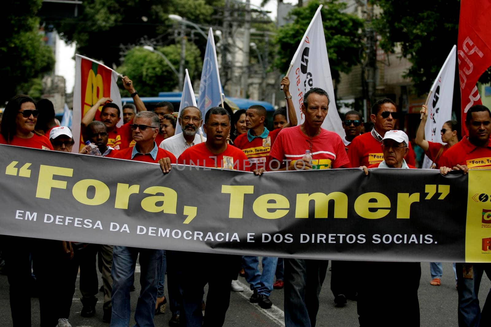 salvador, bahia / brazil - september 22, 2016: Protesters are seen on Sete de Setembro Avenue in Salvador city during National Paralysis Day.