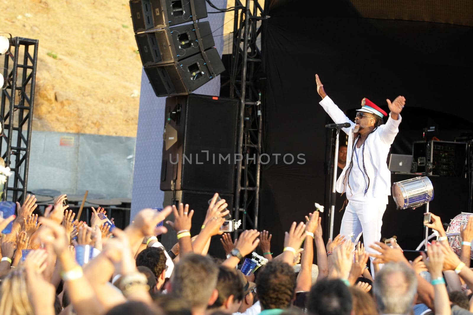 salvador, bahia / brazil - february 2, 2017: Singer Carlinhos Brown is seen during the Iemanja Rinse fiesta in the Rio Vermelho district of Salvador.