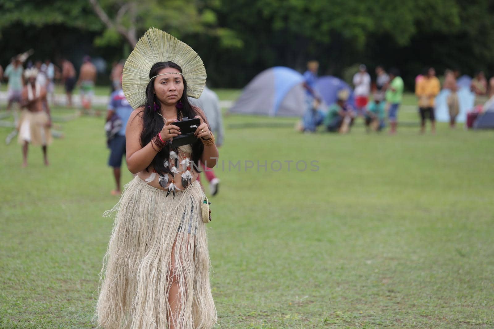 salvador, bahia / brazil - may 29, 2017: Indians from various Bahia tribes and ethnic groups camp in Salvador (BA) to discuss the political conjuncture and demand land demarcation.