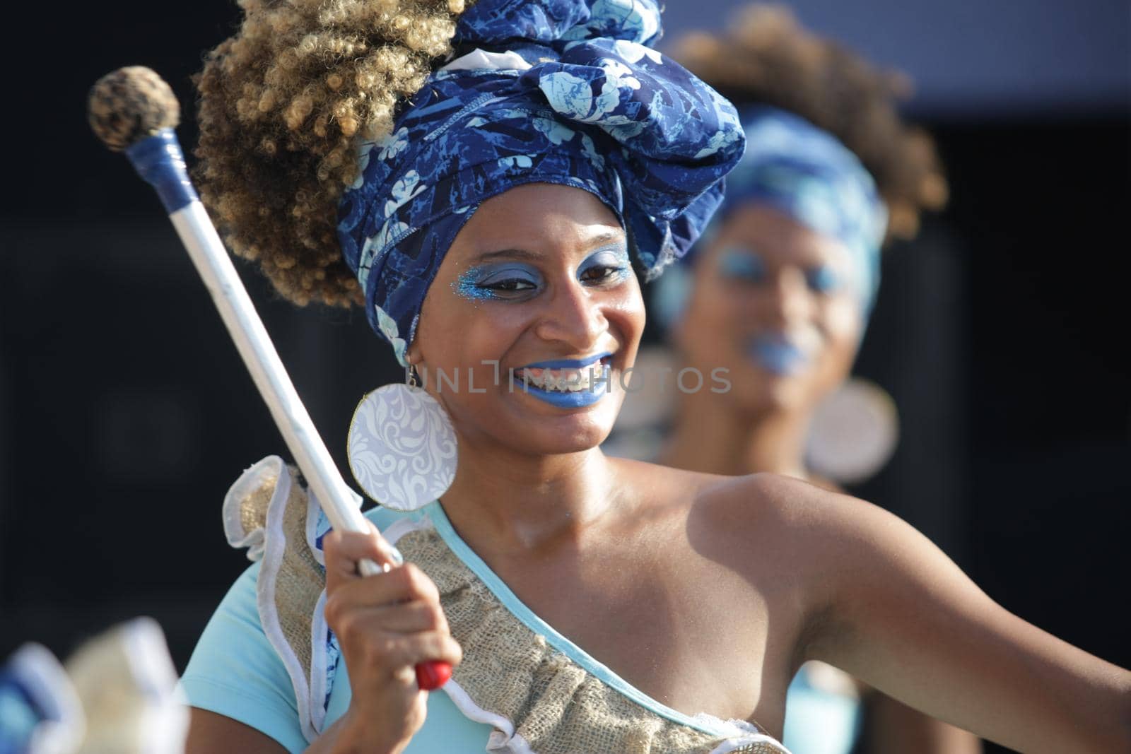 salvador, bahia / brazil - february 2, 2017: Dida Band members, percussionists are formed by women, seen during performance in the city of Salvador.