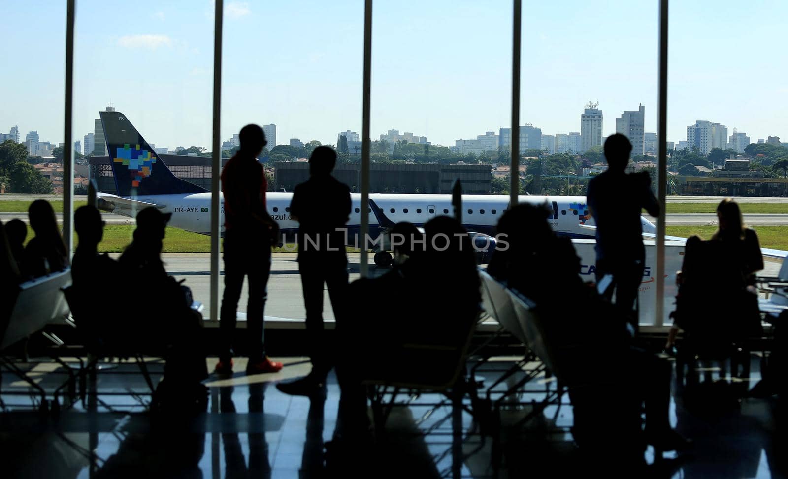 sao paulo, sp/brazil - February 11, 2017:  Embraer 195 of Azul Linhas Aereas seen on Congonhas Airport runway in Sao Paulo city.
