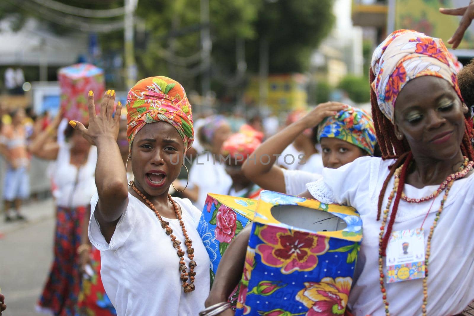 salvador, bahia / brazil - february 24, 2017: Members of The Itapua Ganhadeiras Cultural Group are seen during presentation at the Carnival in the city of Salvador.