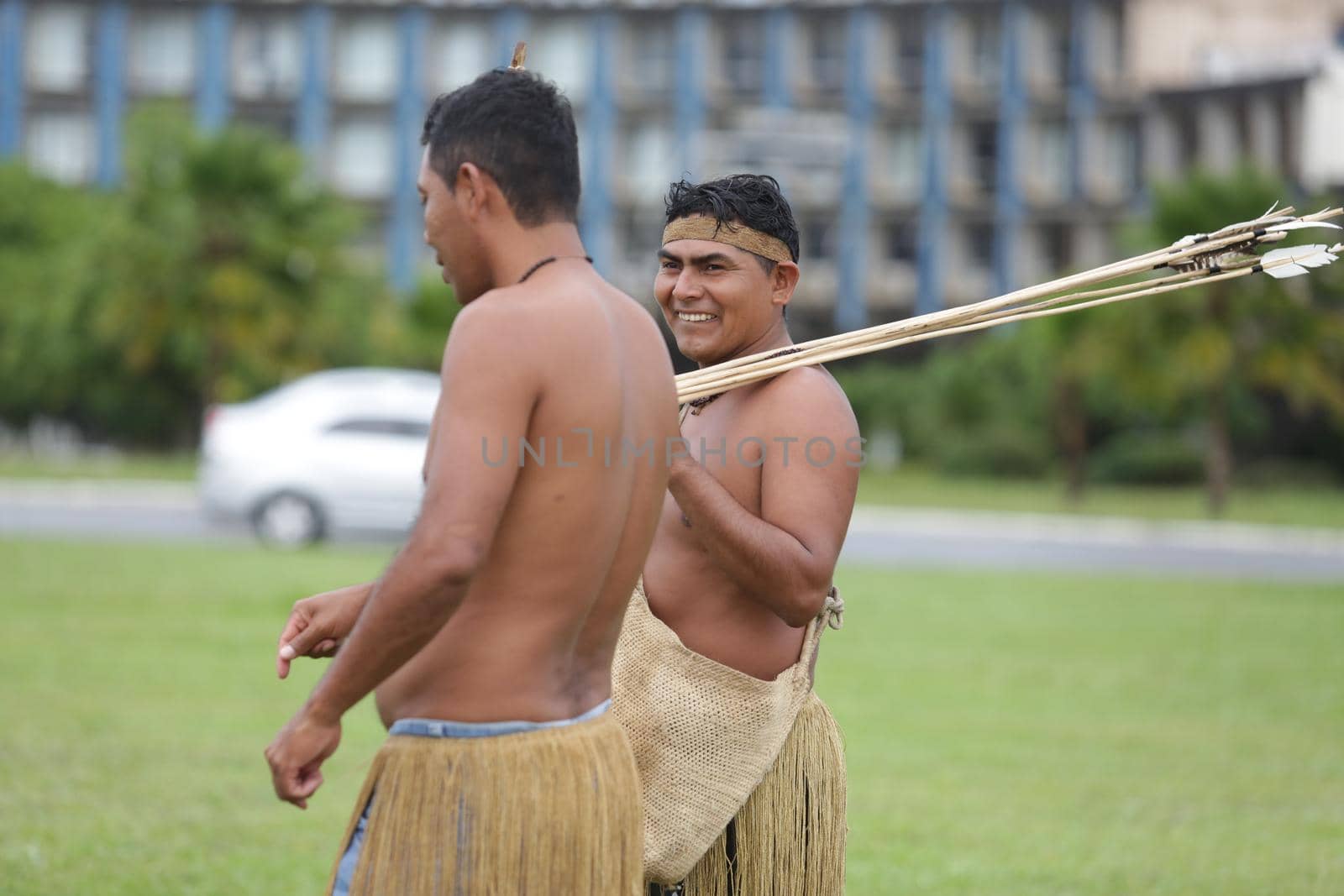 salvador, bahia / brazil - May 7, 2019: Indigenous of Bahia tribe are seen during to debate political conjuncture and demand demarcation of indigenous lands. 