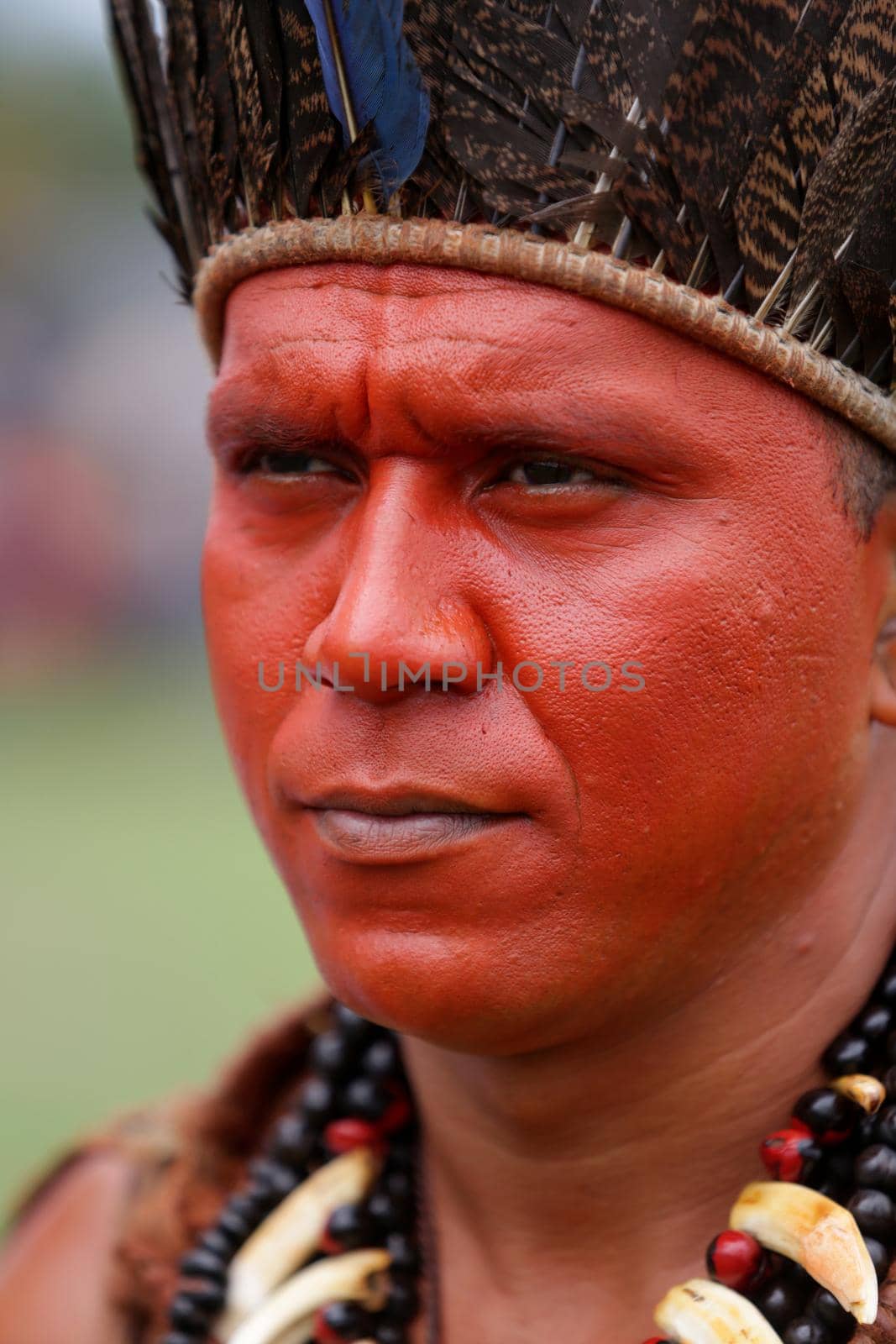 salvador, bahia / brazil - May 7, 2019: Indigenous of Bahia tribe are seen during to debate political conjuncture and demand demarcation of indigenous lands. 