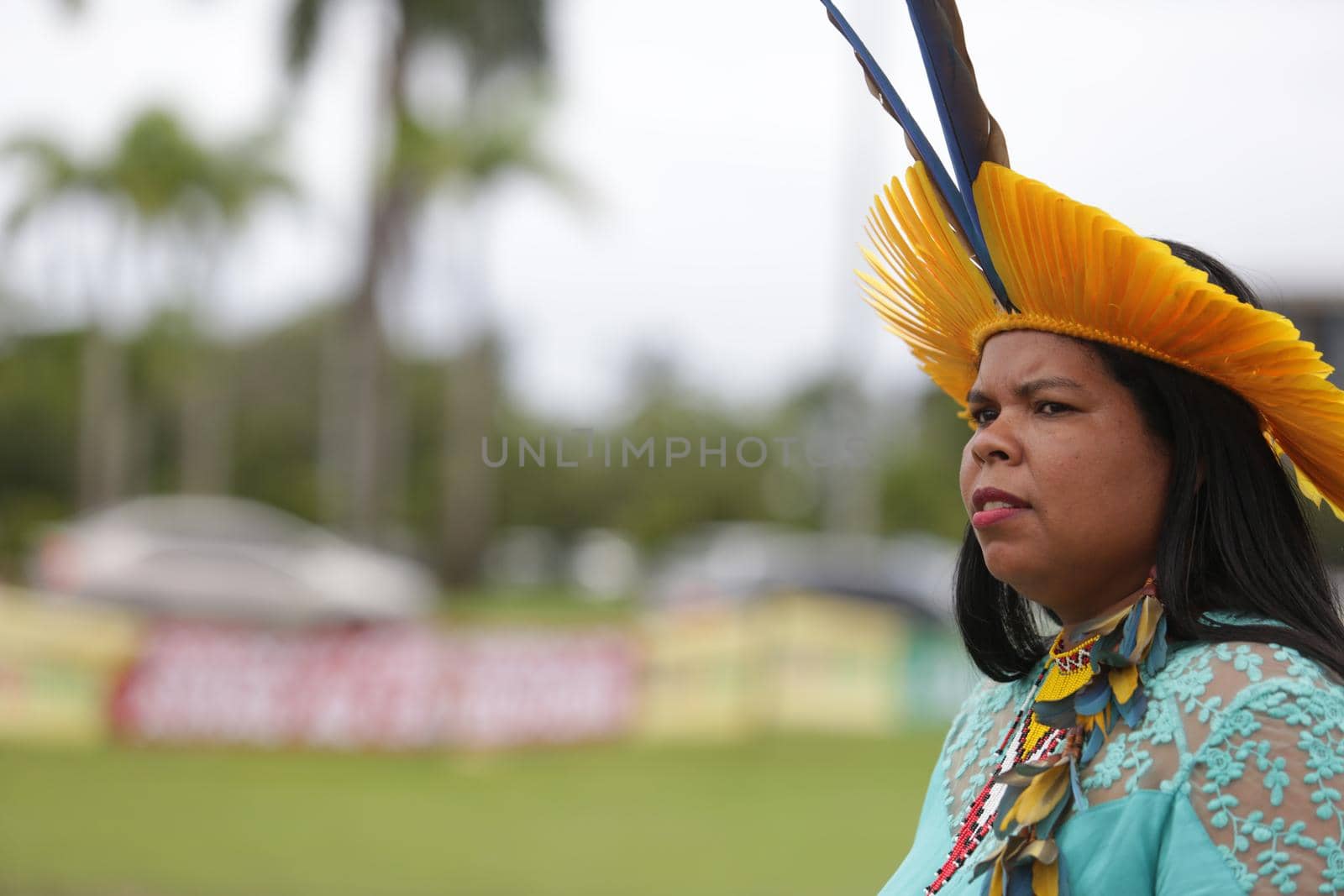 salvador, bahia / brazil - May 7, 2019: Indigenous of Bahia tribe are seen during to debate political conjuncture and demand demarcation of indigenous lands. 