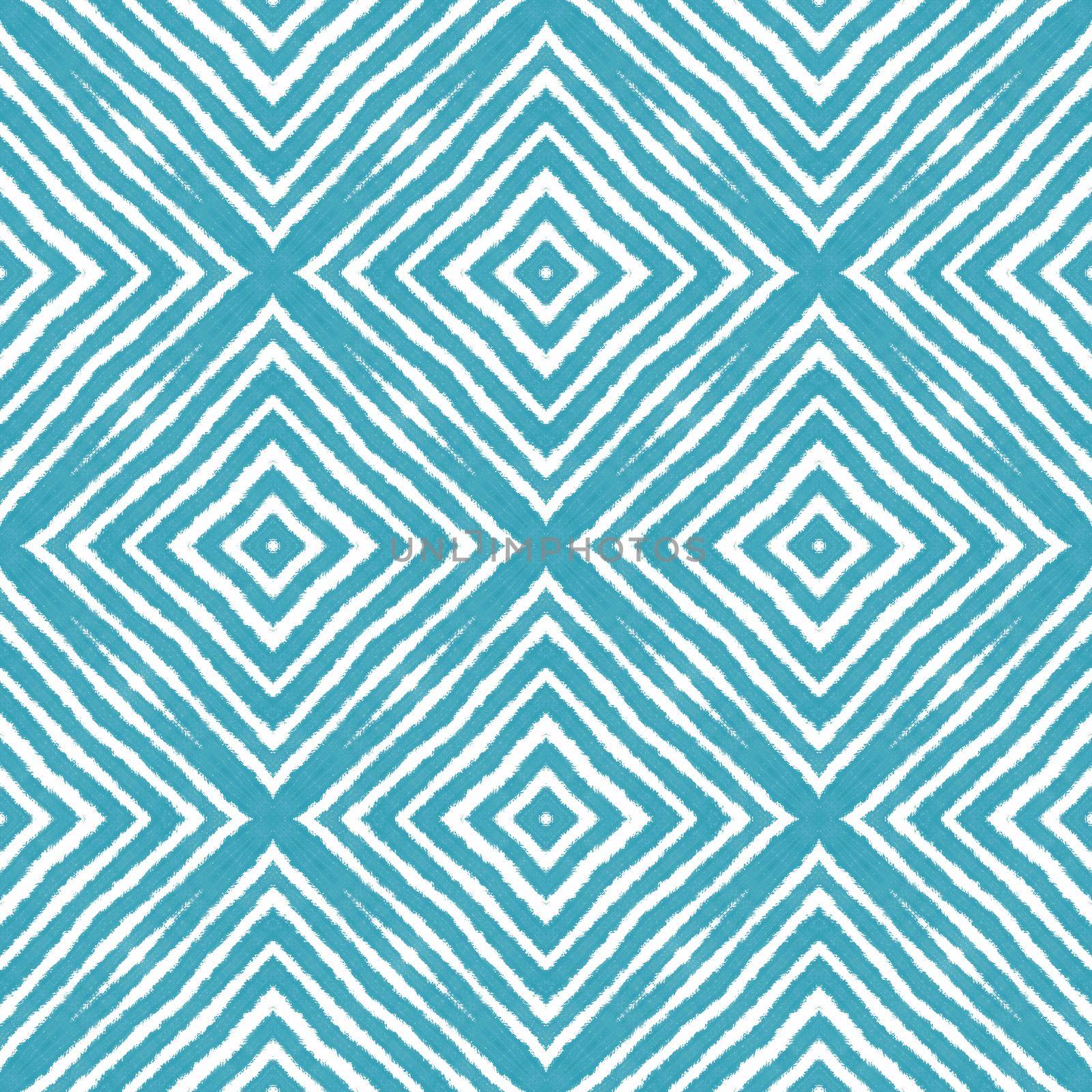 Chevron stripes design. Turquoise symmetrical kaleidoscope background. Textile ready worthy print, swimwear fabric, wallpaper, wrapping. Geometric chevron stripes pattern.