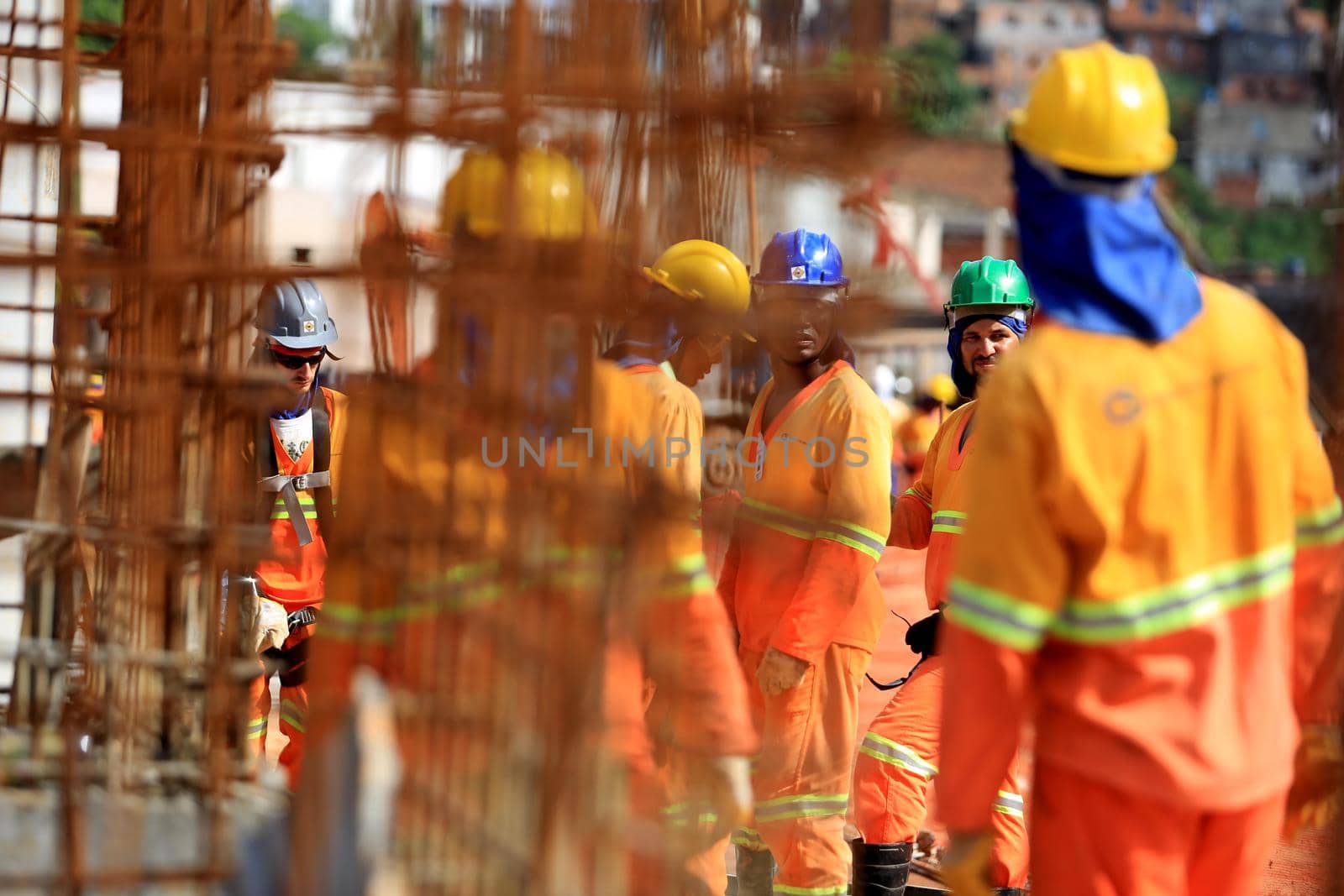 salvador, bahia, brazil - march 23, 2017: Workers working on construction of a bus station in Salvador city.