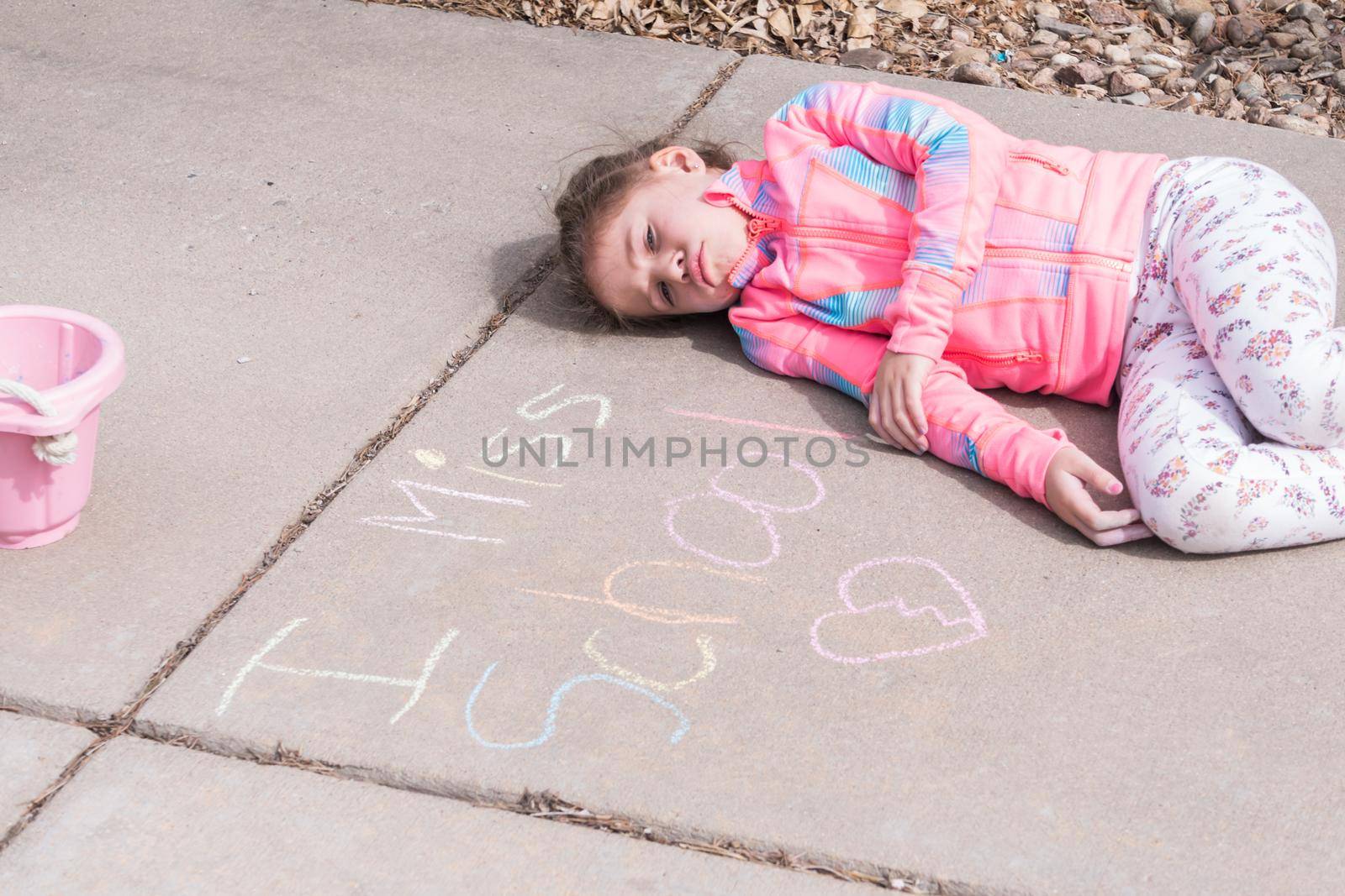 I miss school chalk sign in driveway.