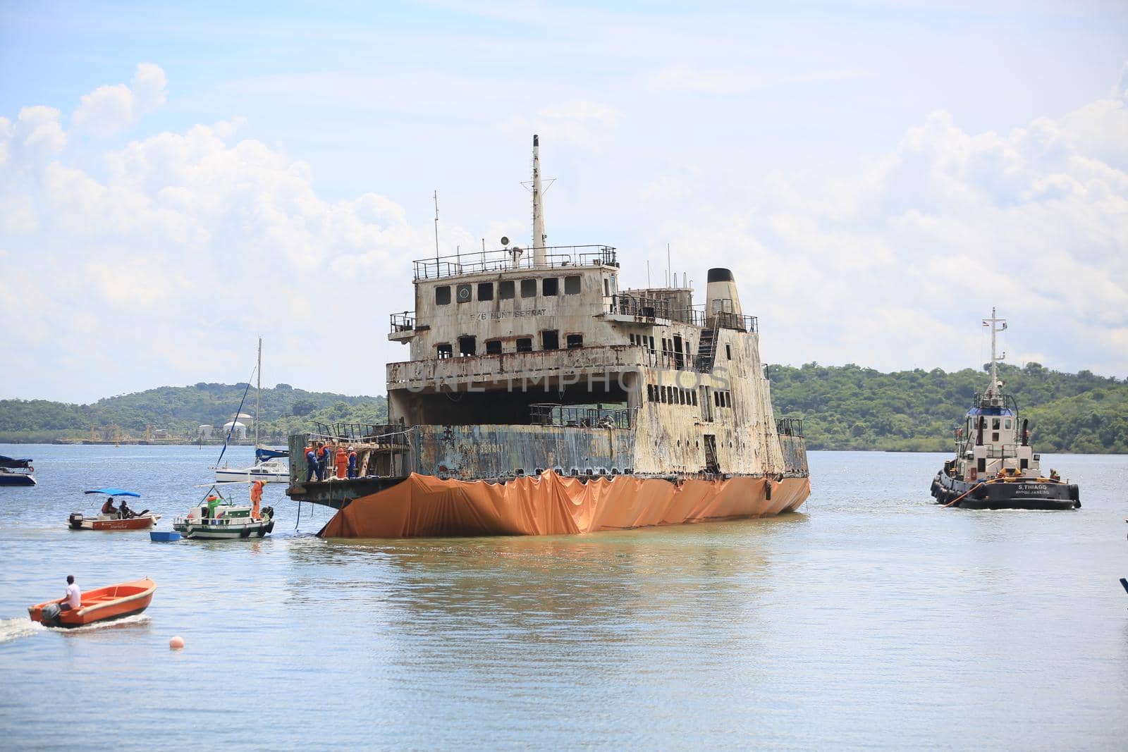 salvador, bahia, brazil - april 26, 2019: Ruins of the Ferry Boat Monte Serrat. The vessel made the crossing by vehicle and pedestrians from Salvador to Ilha de Itaparica.