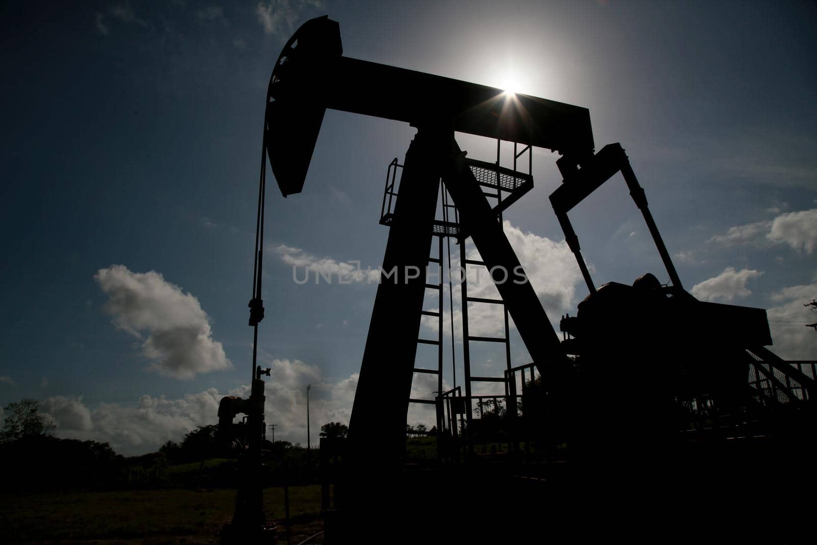 mata de sao joao, bahia / brazil - novembro 8, 2020: oil exploration machine is seen in Petrobras' field of action in the city of Mata de Sao Joao.