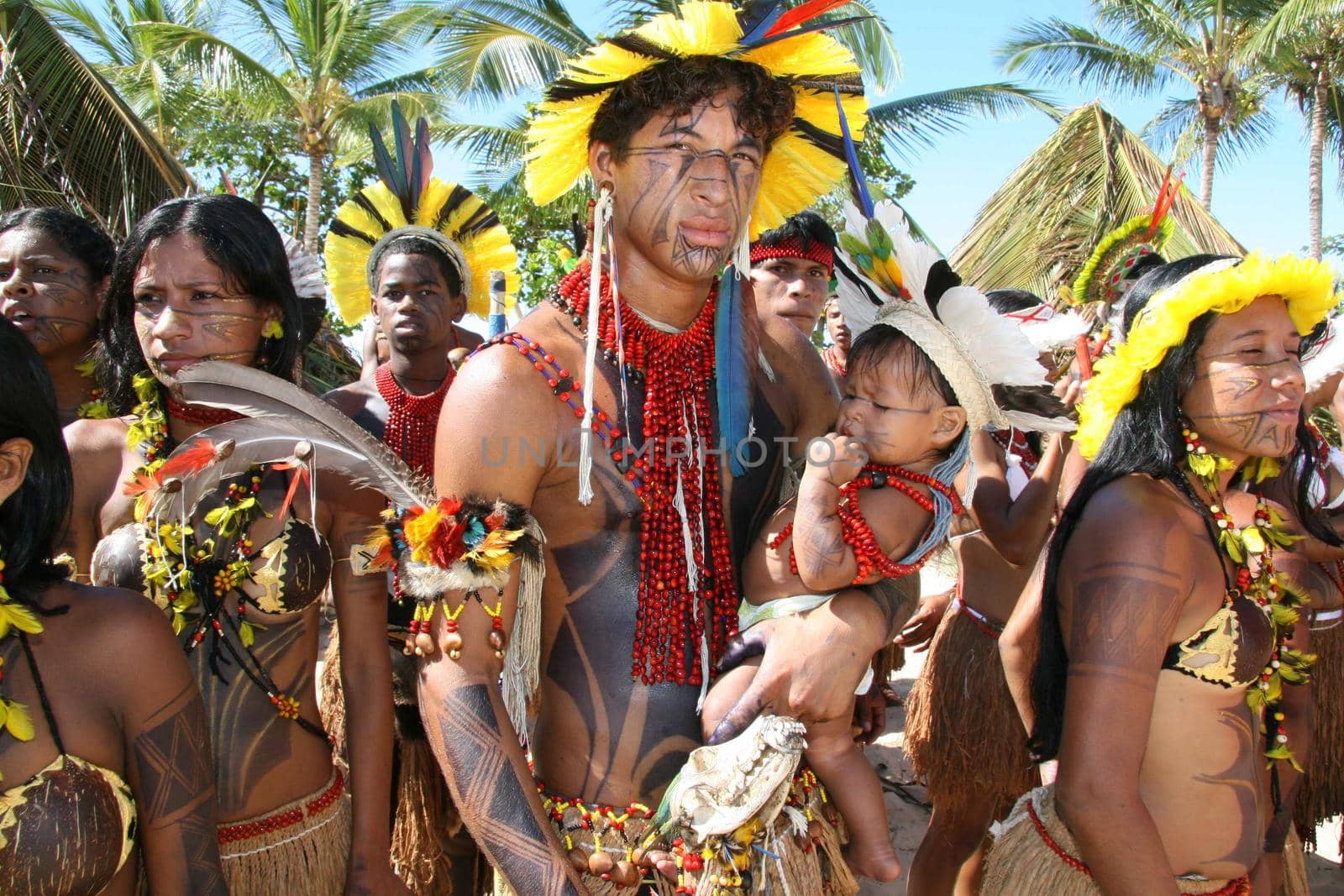 santa cruz cabralia, bahia, brazil - april 17, 2008: Indigenous people from Etina Pataxo are seen during indigenous games from the Coroa Vermelha village in the city of Santa Cruz Cabralia.