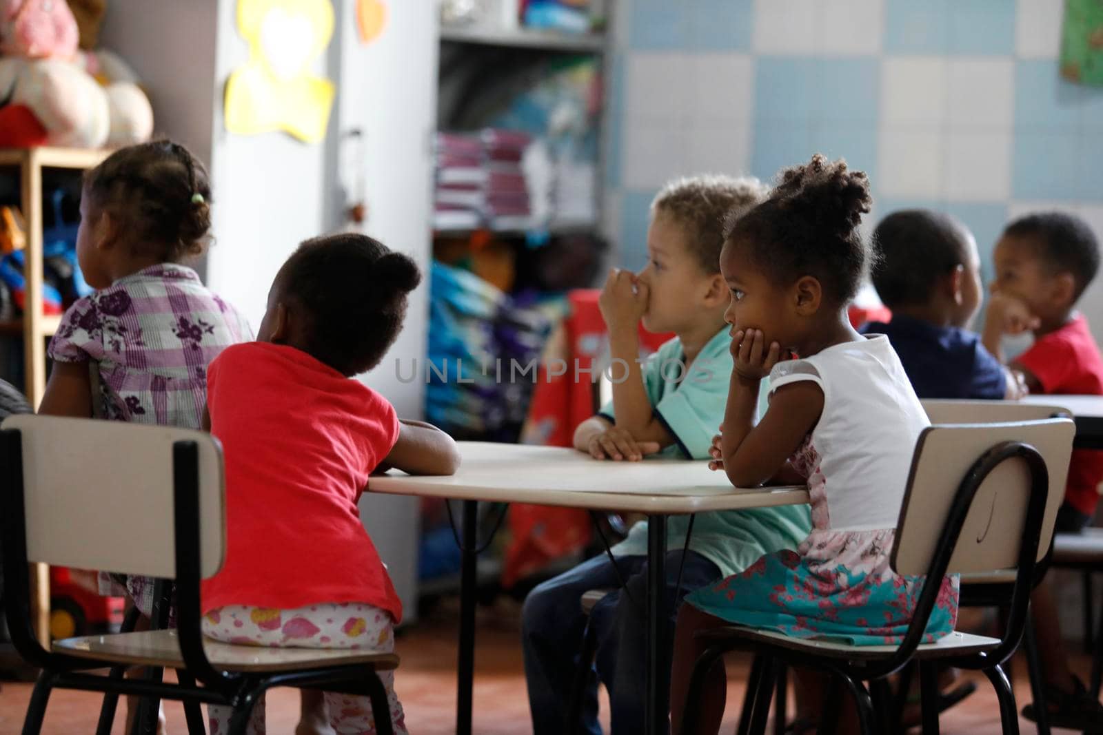 alagoinhas, bahia, brazil - july 3, 2019: children are seen at a municipal day care center in the city of Alagoinhas.
