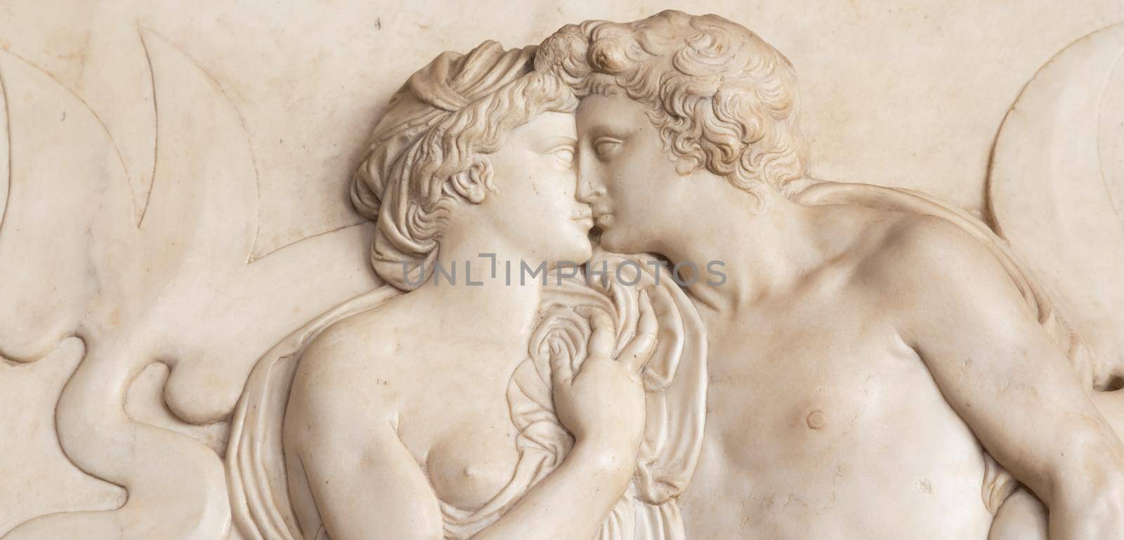 Ancient sculpture with kissing couple, Florence - Italy by Perseomedusa