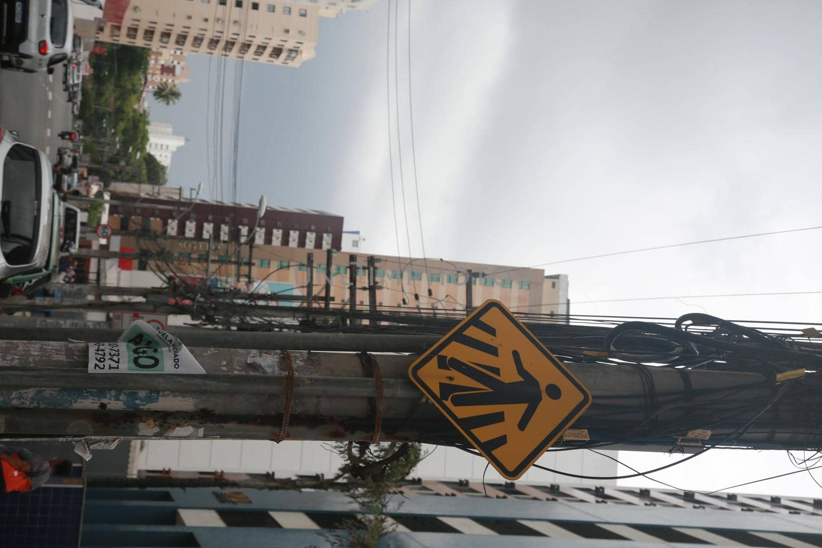 salvador, bahia, brazil - november 30, 2021: traffic sign indicating a pedestrian crossing on a street in the city of Salvador.