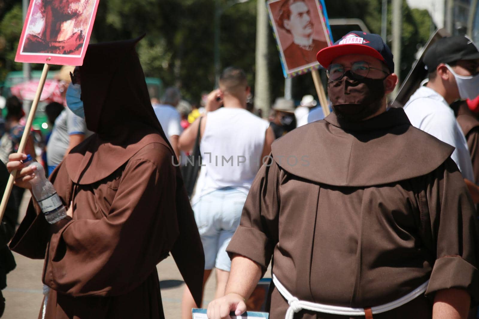 salvador, bahia, brazil - september 7, 2021: Protesters against the government of President Jair Bolsonaro protest in the city of Salvador. The act marks Brazil's Independence Day.