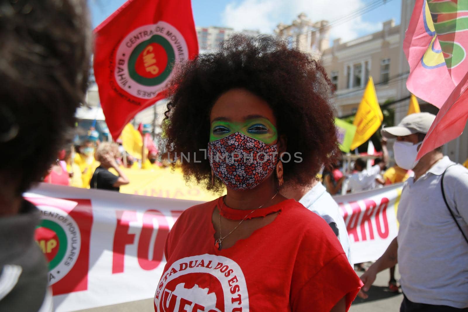 salvador, bahia, brazil - september 7, 2021: Protesters against the government of President Jair Bolsonaro protest in the city of Salvador. The act marks Brazil's Independence Day.