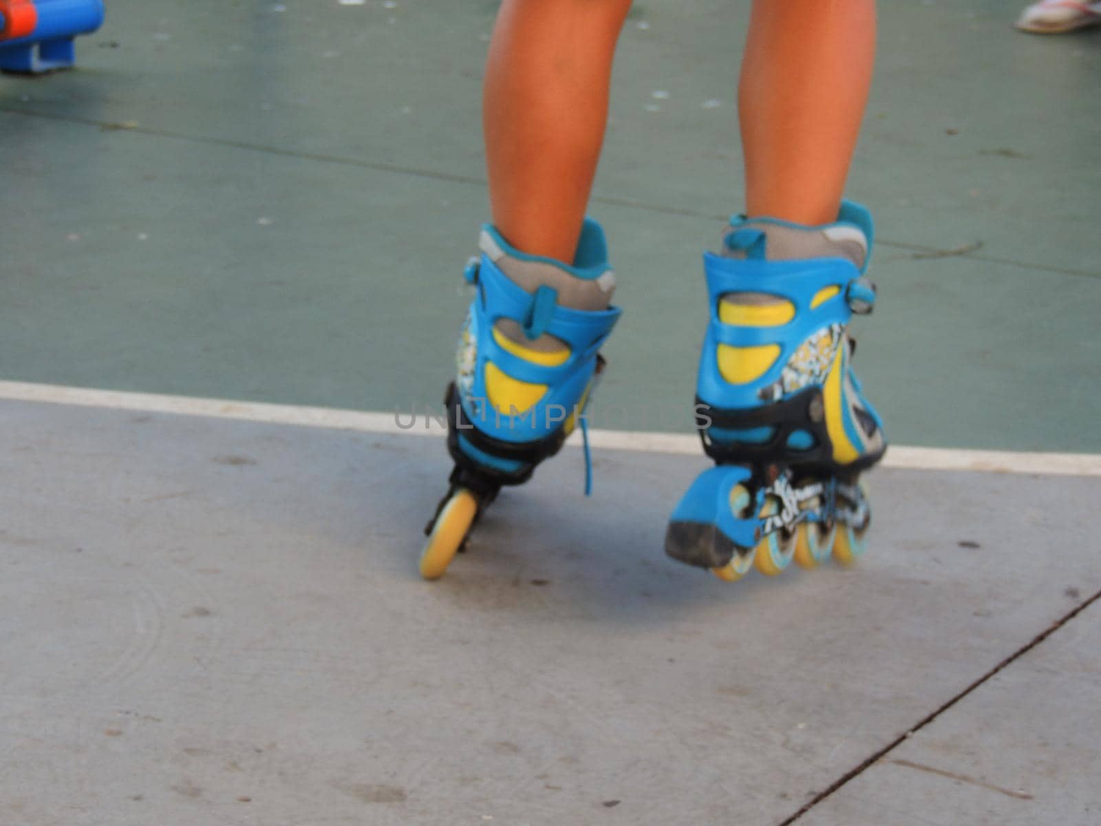 salvador, bahia, brazil - november 11, 2021: person wearing skates with wheels in a condominium in the city of Salvador.
