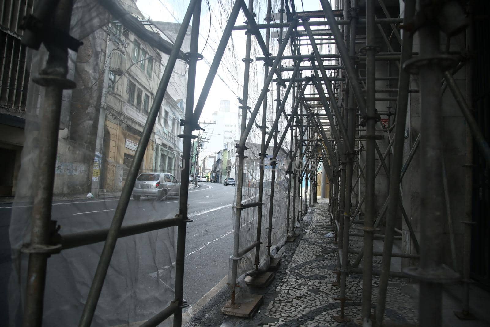 salvador, bahia, brazil - november 20, 2021: scaffolding structure under renovation of a building in the city of Salvador.