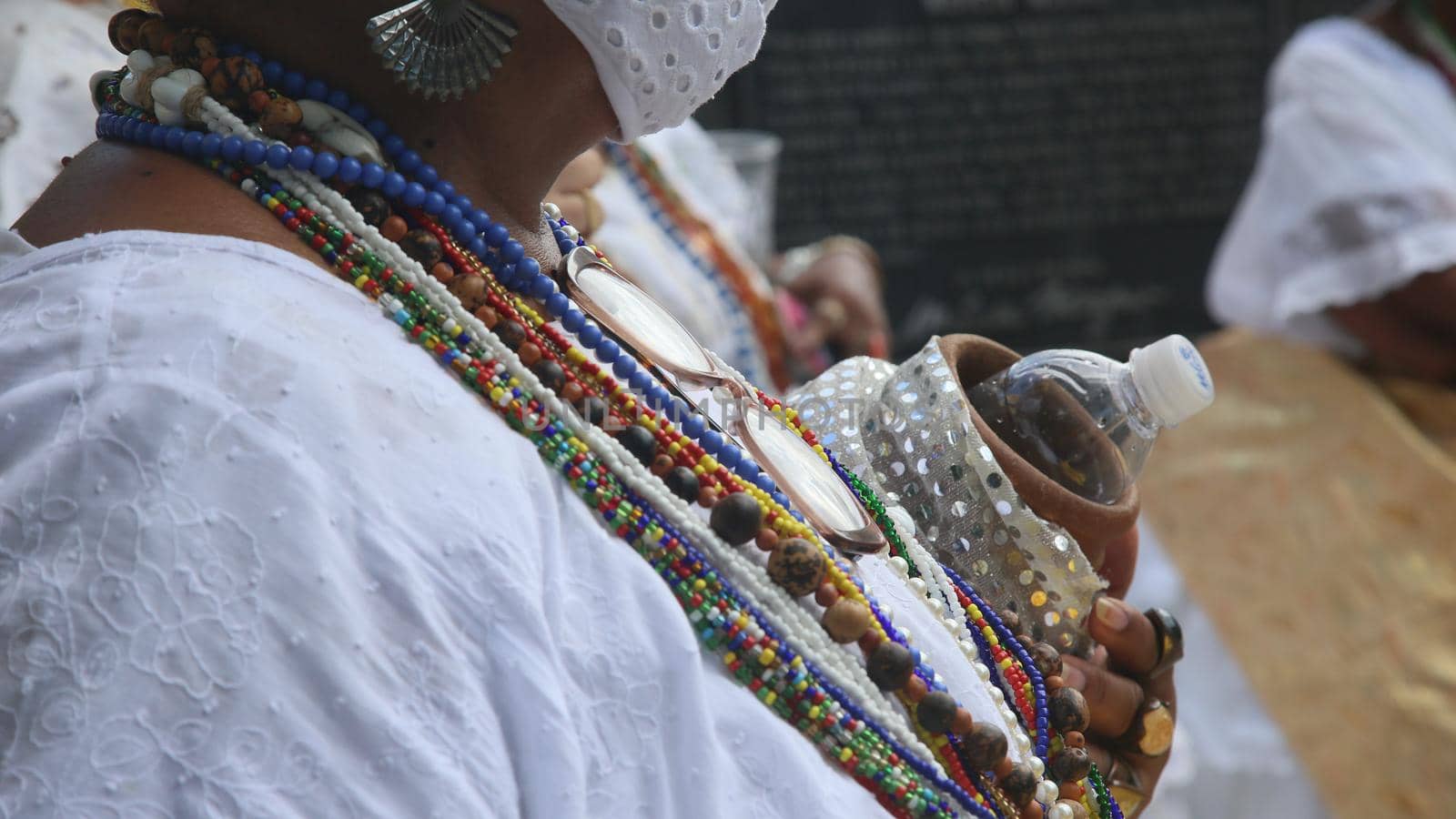 salvador, bahia, brazil - november 20, 2021: Candomble members and black entities participate in washing the statue of black leader Zumbi dos Palmares in the Historic Center of the city of Salvador.