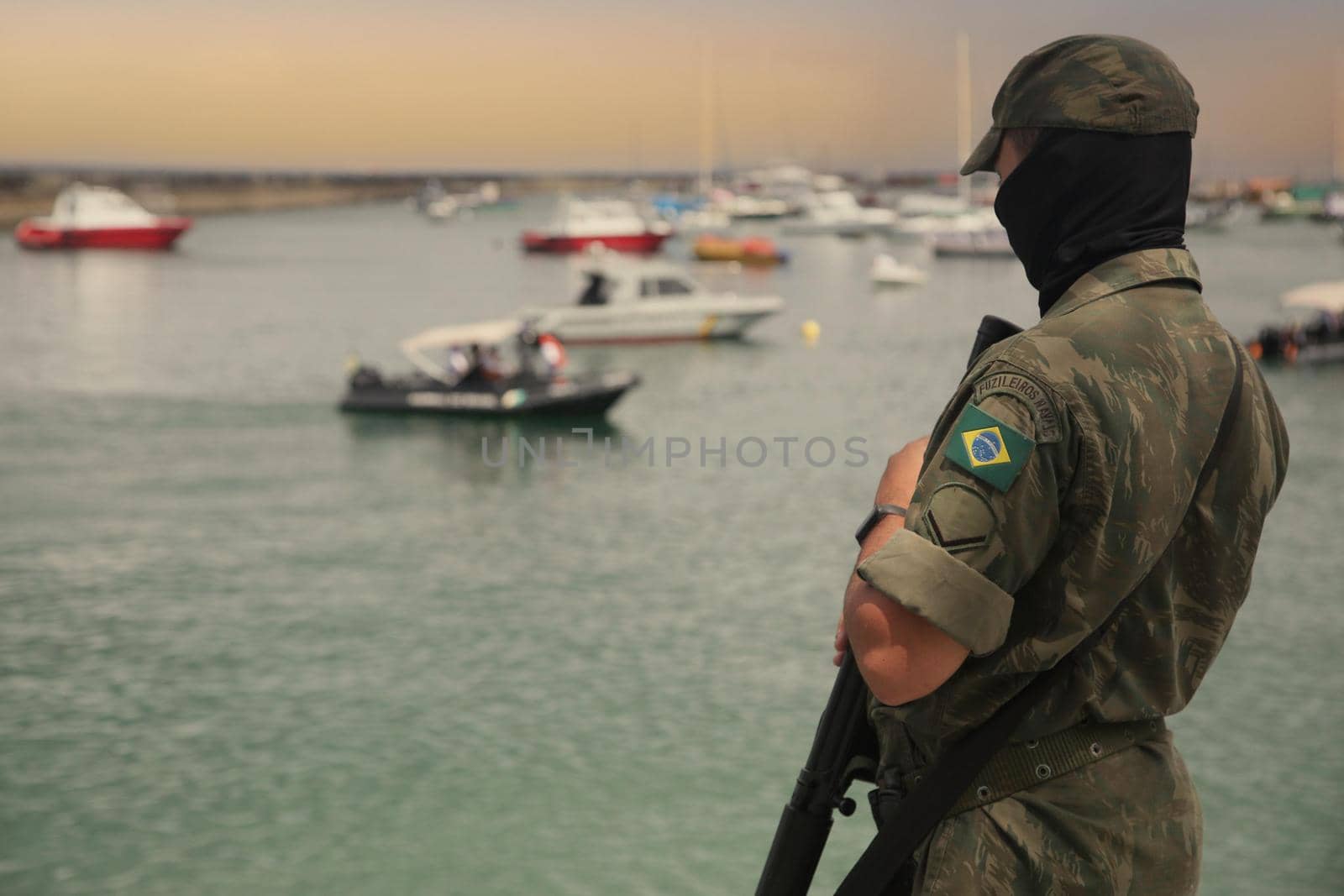 salvador, bahia, brazil - january 1, 2022: Brazilian Navy soldier makes surveillance in military area at barracks in Salvador city.