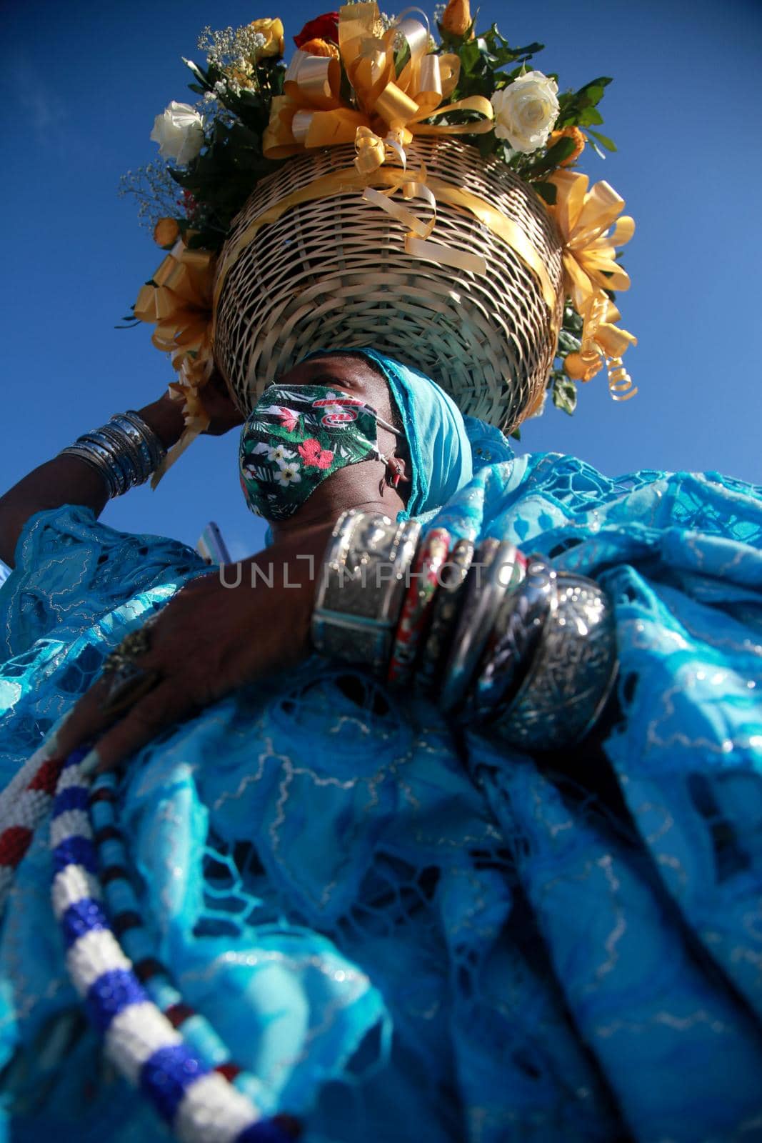 salvador, bahia, brazil - february 2, 2022: Candomble devotees and supporters of the African matriaz religion pay tribute to the orixa Yemanja in the city of Salvador.