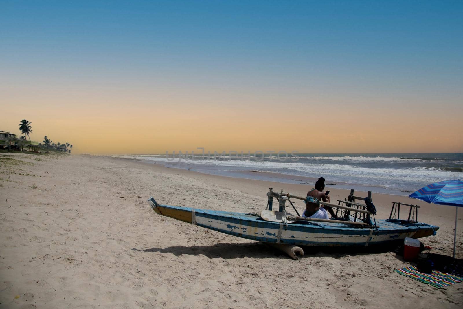 conde, bahia, brazil - january 8, 2022: raft made of wood used by fisherman on the coast of Bahia.