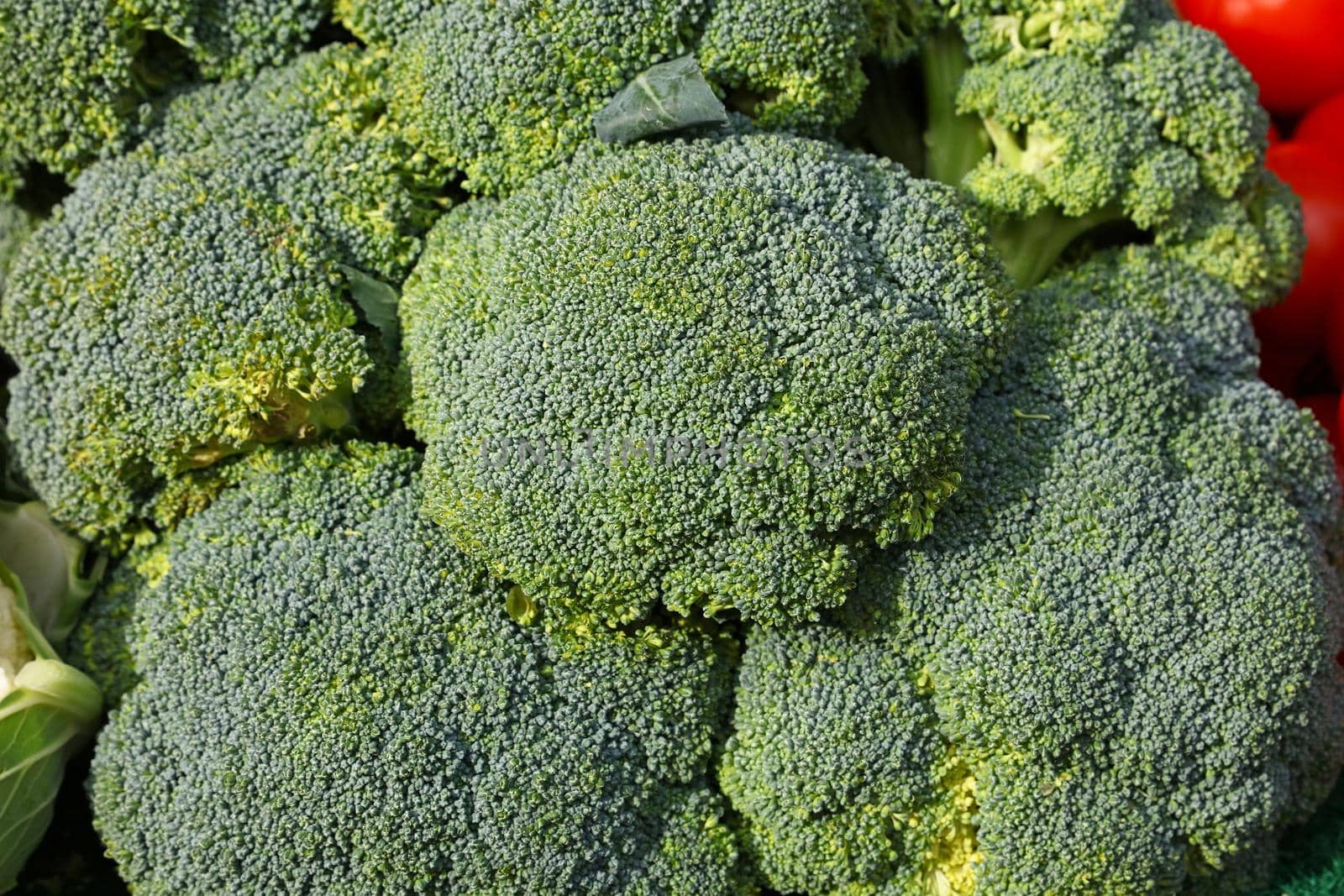 Close up fresh green broccoli on retail display by BreakingTheWalls