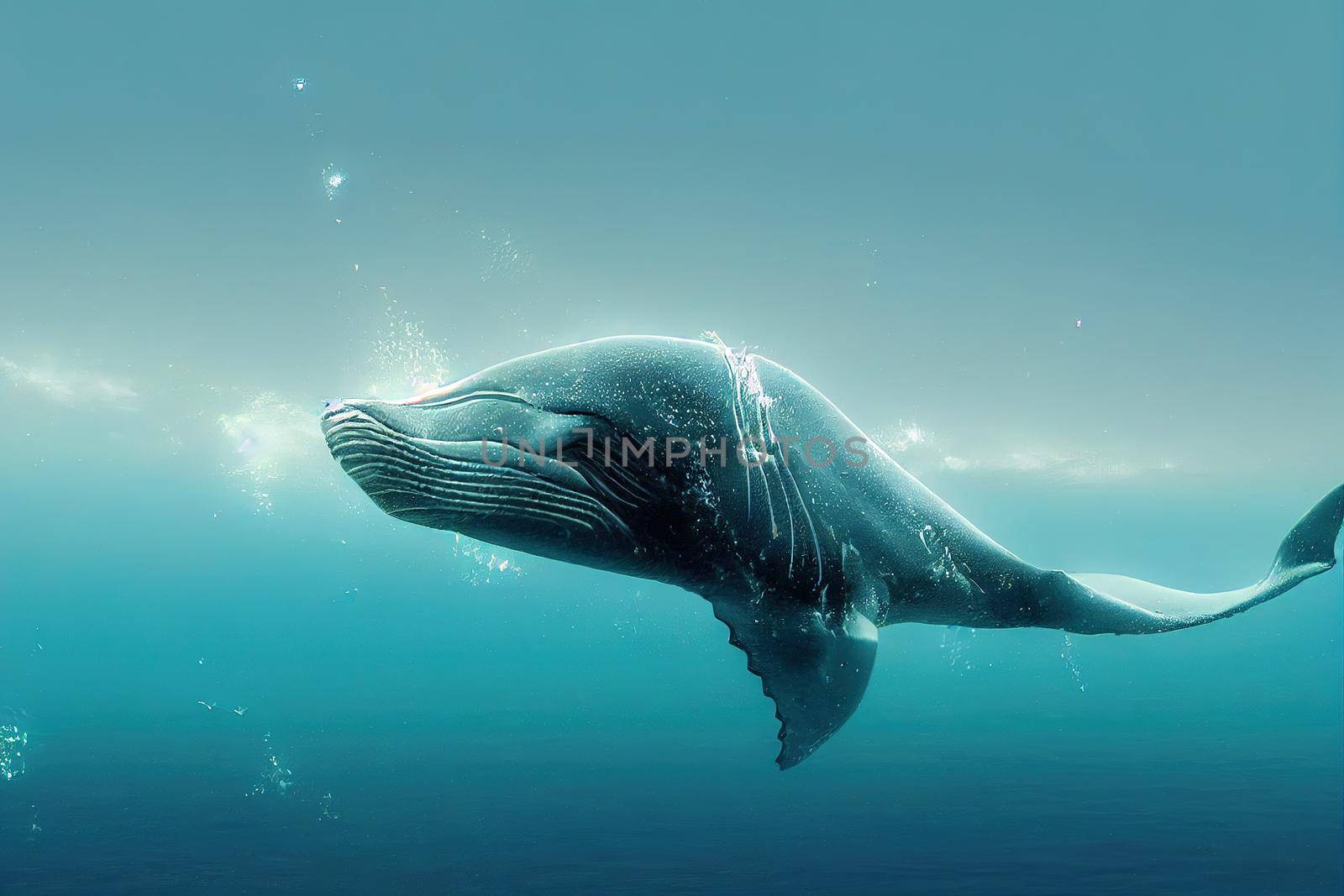 Whale Swimming Underwater, High quality Illustration