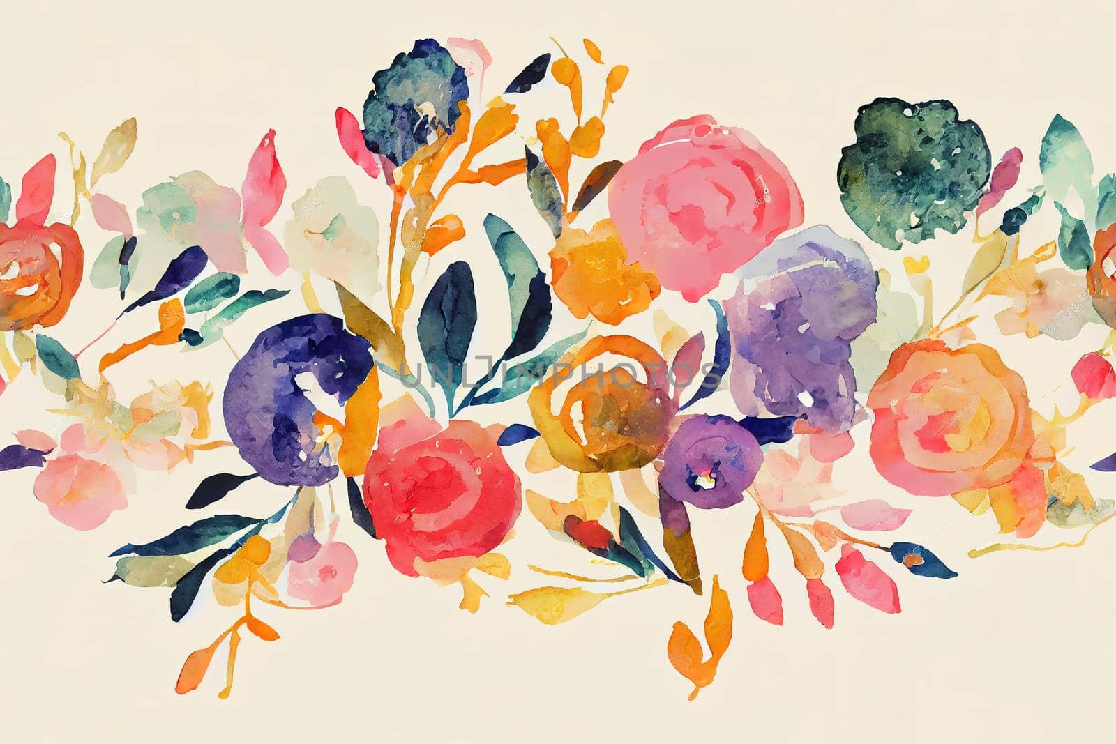 Watercolor vintage abstract colorful pattern artistic multicolor Set of Floral elements in the style of line art wedding theme on a white background for your design. Doodle and scribble. Watercolour
