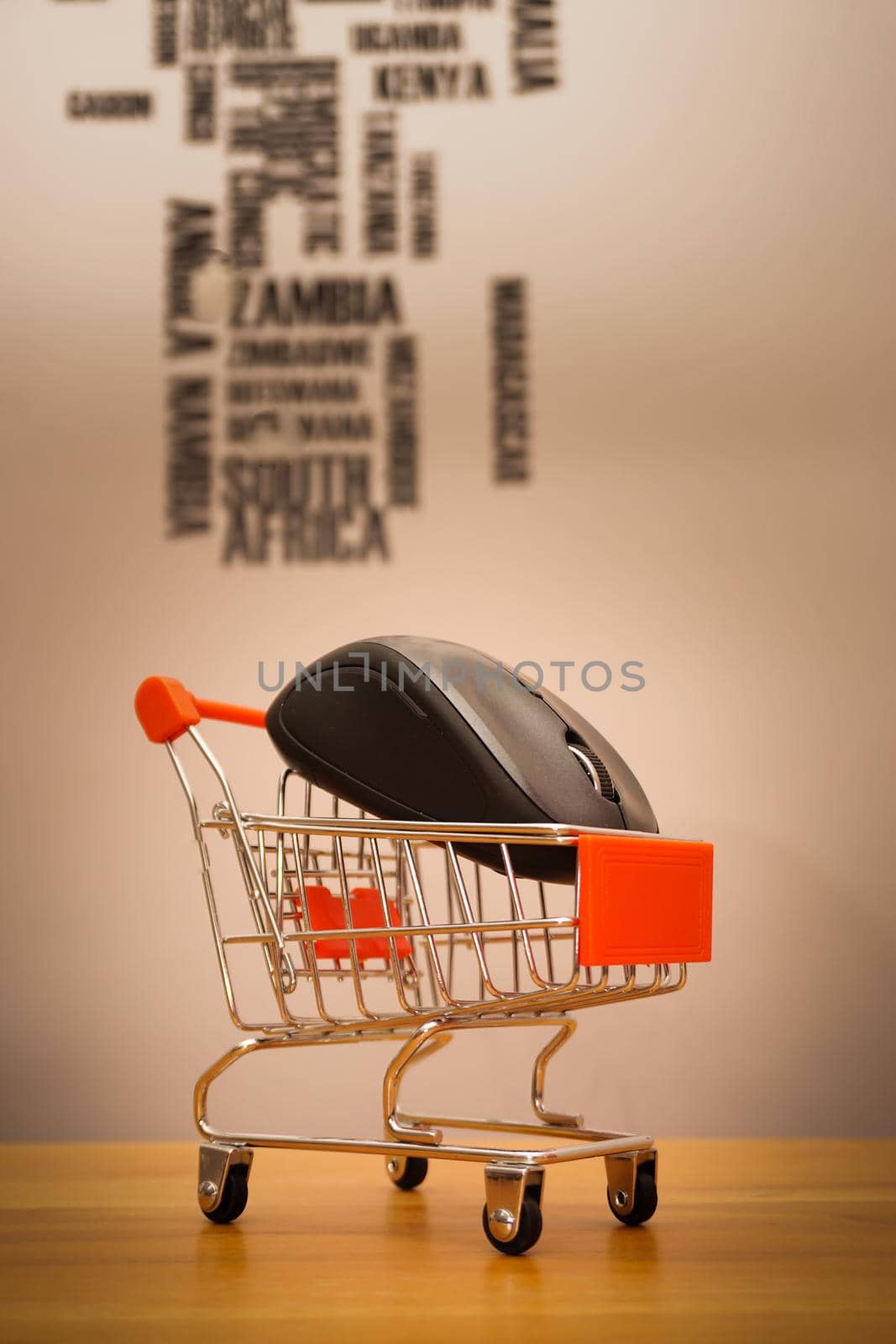 Online shopping illustration concept shot with miniature cart