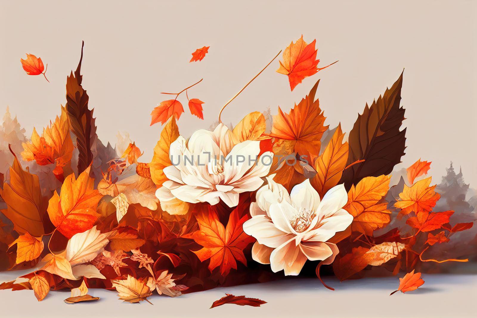 Beautiful autumn composition on white background , anime style. High quality illustration
