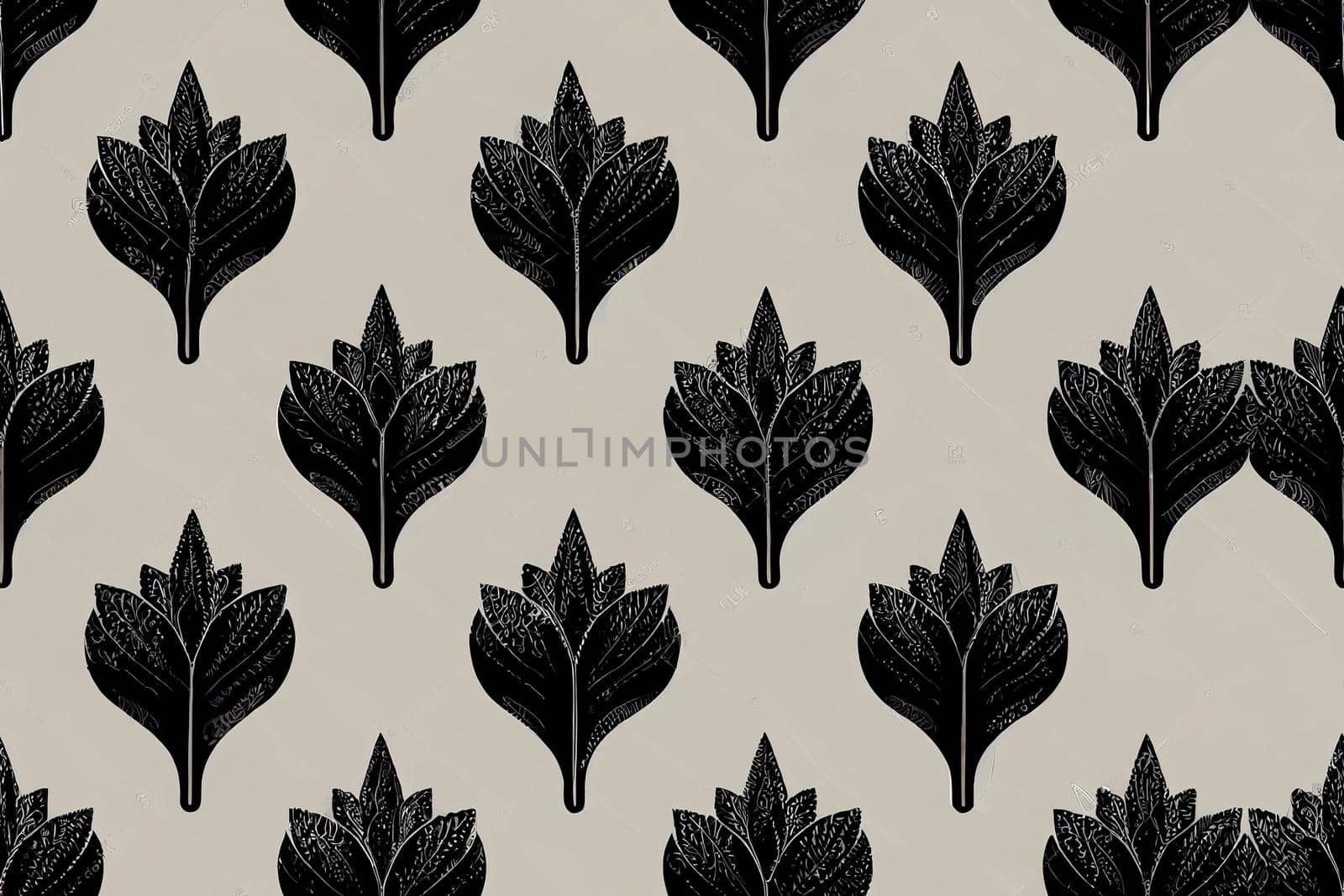 Pretty black leaves. Floral seamless pattern. Ornate template for design, textile, wallpaper, clothing, ceramics. Natural background.