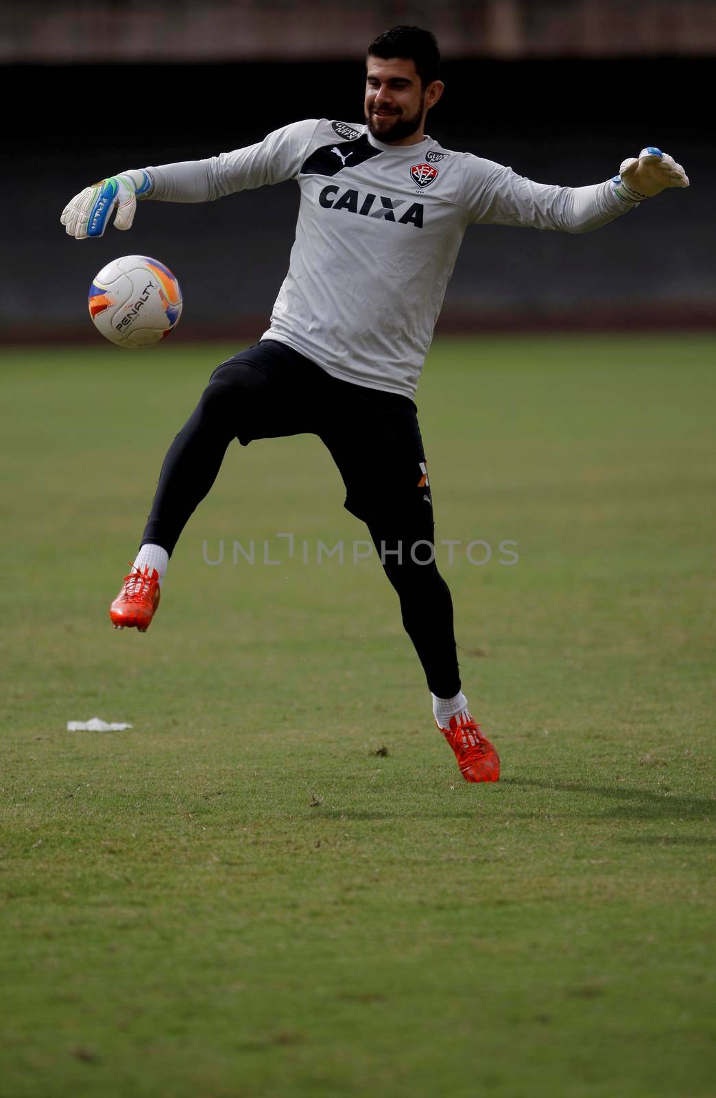 salvador, bahia, brazil - july 3, 2015: Fernando Miguel, goalkeeper of Esporte Clube Vitoria, during training at Estadio Roberto Santos Pituacu, in the city of Salvador.
