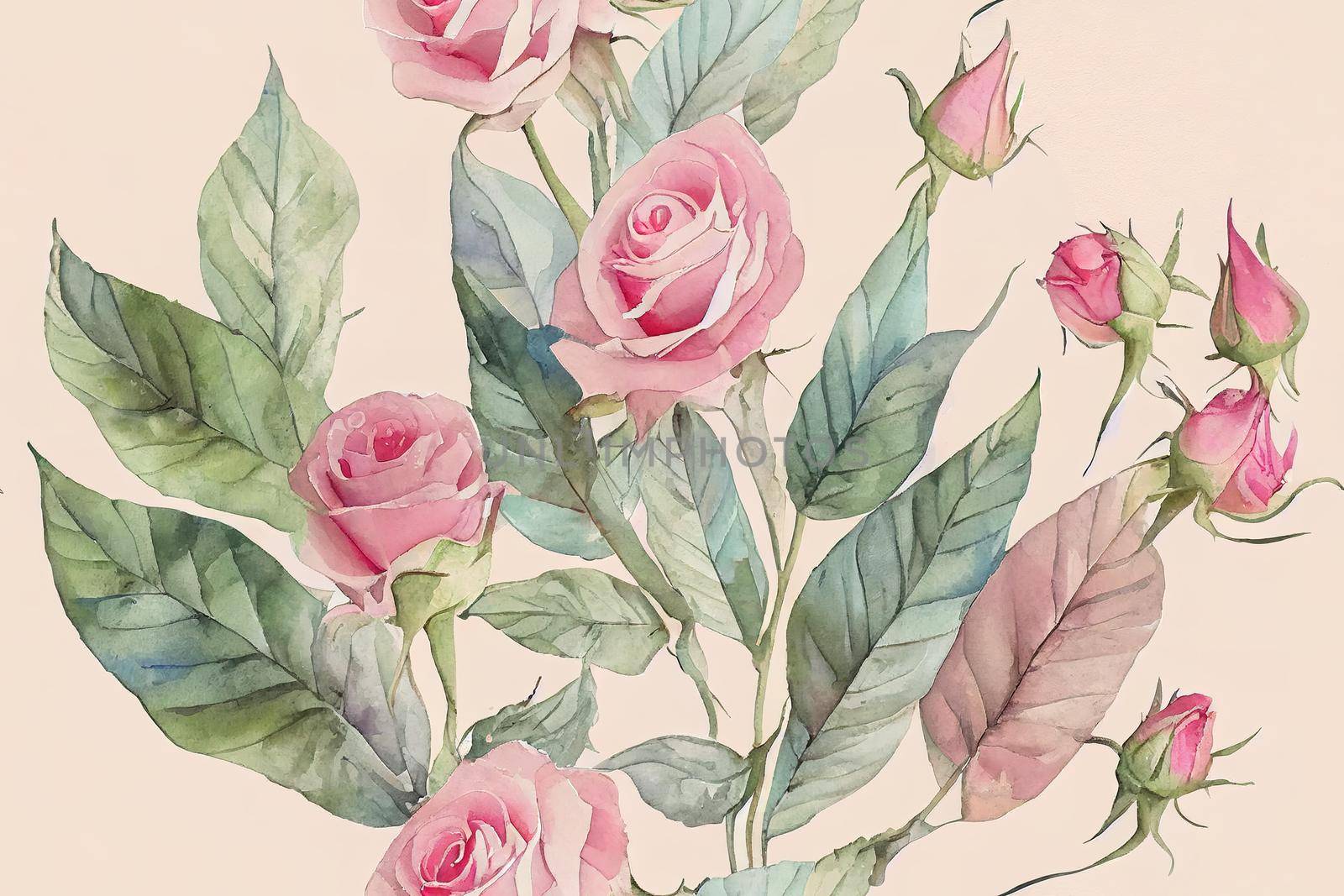 Watercolor Pastel Pattern. Pastel Print. Watercolor Paintbrush Design. Milky Rose Brush Leaves Art. Magic Acrylic Effect. Hand Drawn Wash Effect. Natural Watercolor Wash Painting.