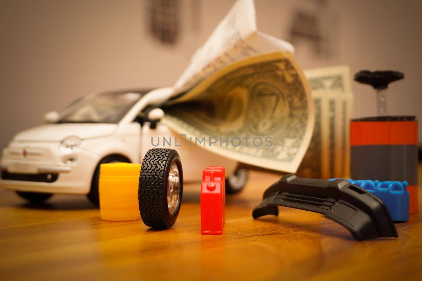 Car expenses illustration with miniature objects