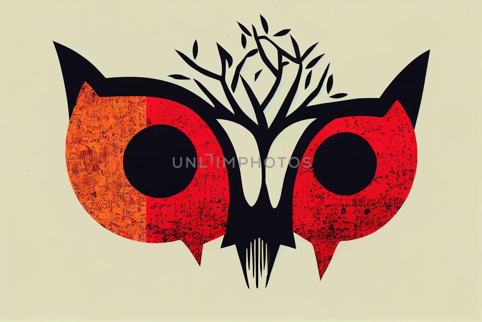 Owl dark night woods forest tree branch scary noise red bird animal nature symbol sign icon abstract silhouette wildlife