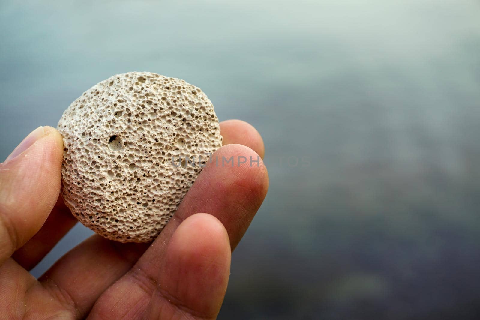 Ponza rock in man hand in the nature close up view