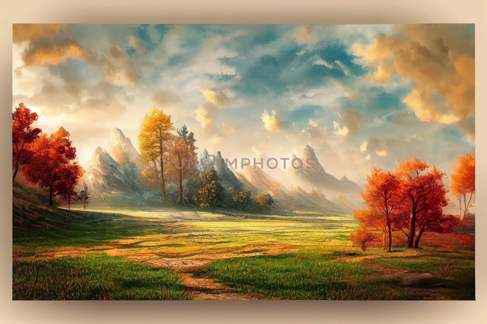 Hand painted landscape Beautiful artistic background for creative design projects posters, banners, cards, websites, books, magazines, prints, wallpapers Acrylic on cardboard Raster image , anime sty