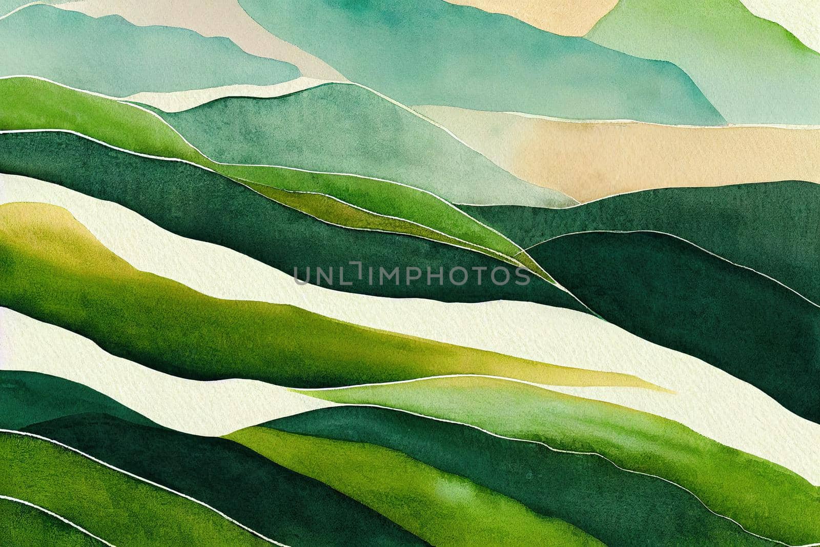 Nature Concept. Watercolor Cotton Wallpaper. Stylish Nature Concept. Grassy Emerald Color. Grass Green Natural Shapes. Colorful Painted Gradient. Ethnic Motifs. Emerald Green Stripes.