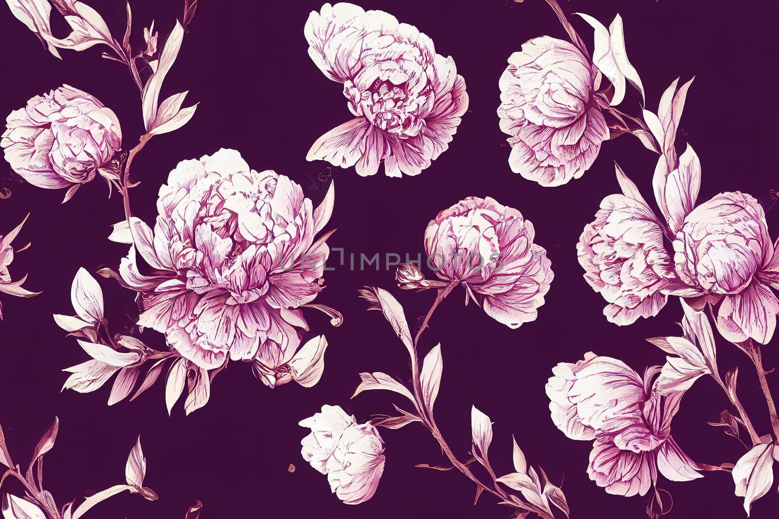 Big pattern with classic baroque peony flowers with petals, by 2ragon