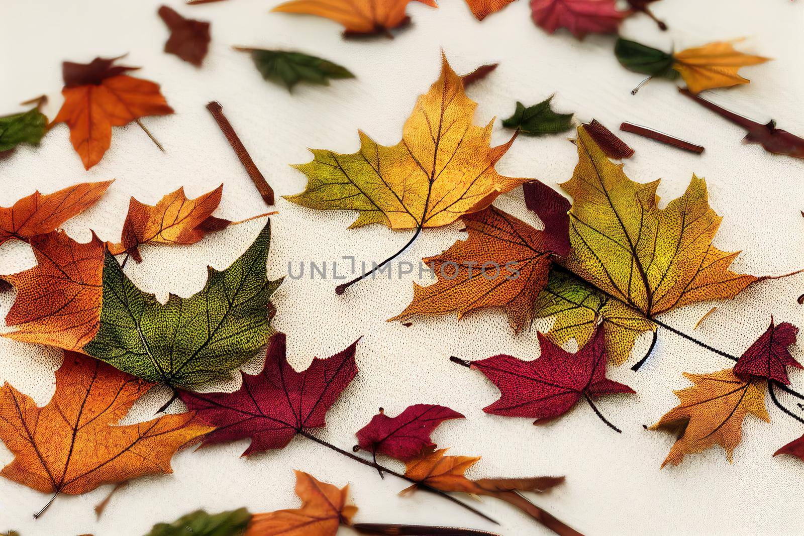 Autumn composition Sweater, plaid, autumn leaves on white background Flat lay, top view, copy space , anime style