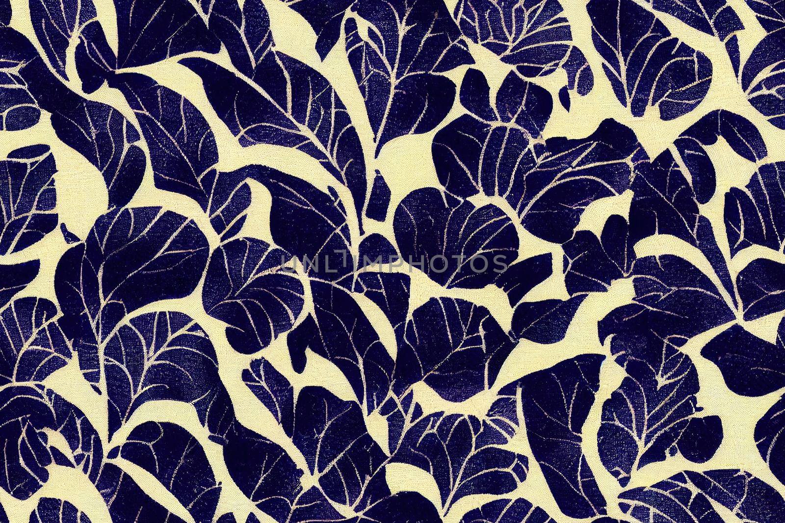 Indigo dyed fabric animal pattern texture. Seamless textile fashion cloth dye resist all over print. Japanese kimono block print. High resolution batik effect repeatable nature swatch.