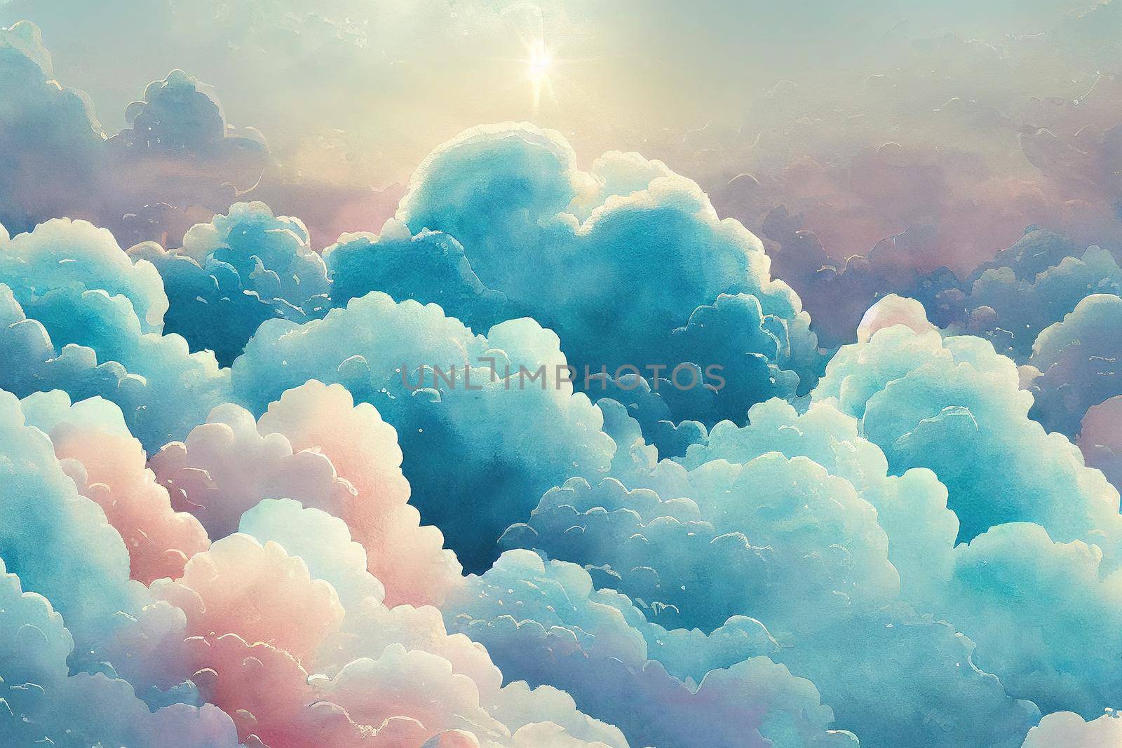 Watercolor background heaven lights movement in turquoise cyan blue by 2ragon